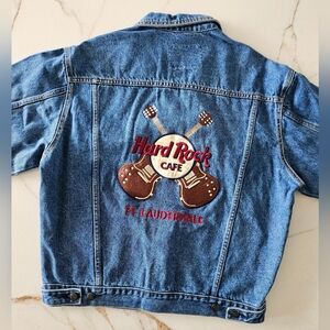 NWT Hard Rock Cafe Guitars Denim Jacket Button Front Jean Embroidered M Unisex